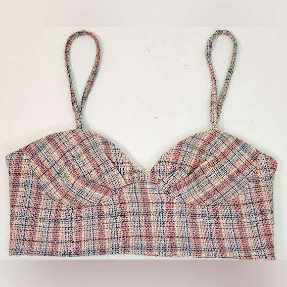 NEW Zara Tweed Boucle Knit Corset Crop Top Bralette Pink & Blue Metallic Medium - Picture 13 of 16